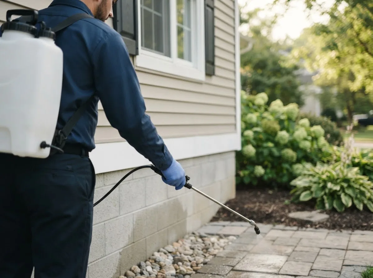 Pest control technician inspecting a home in Peotone, IL